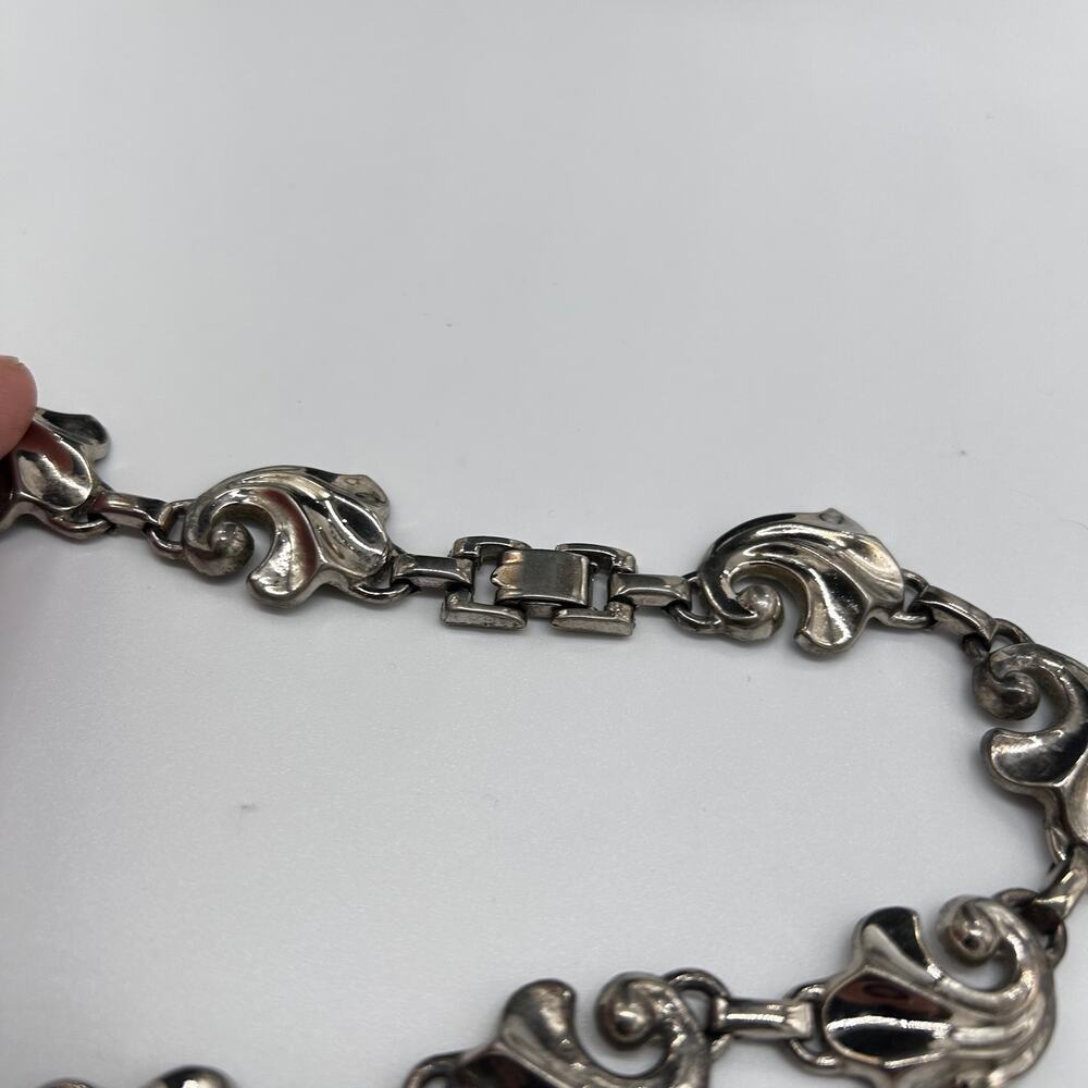 Vintage Silver Tone Short Boho Necklace Unique Statement Retro Floral Scroll - Picture 4 of 8